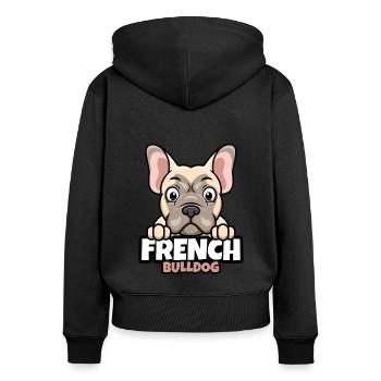Französische Bulldogge - Frauen Premium Bio Zip Hoodie - Schwarz - Hinten - Julia (174cm)