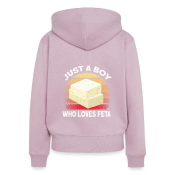 Amateurs de feta au fromage - Sweat à capuche zippé Premium bio Femme - rose poudré - Dos - Julia (174cm)