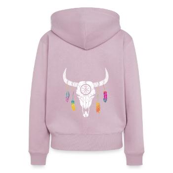 Plumes de crâne de buffle Bœuf Bison indien - Sweat à capuche zippé Premium bio Femme - rose poudré - Dos - Julia (174cm)