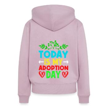 Aujourd’hui, c’est mon jour d’adoption Journée de sauvetage pour un - Sweat à capuche zippé Premium bio Femme - rose poudré - Dos - Julia (174cm)