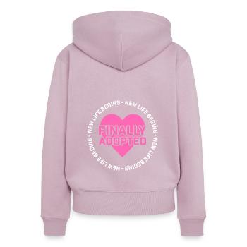 Une nouvelle vie commence enfin pas d’adopté - Sweat à capuche zippé Premium bio Femme - rose poudré - Dos - Julia (174cm)