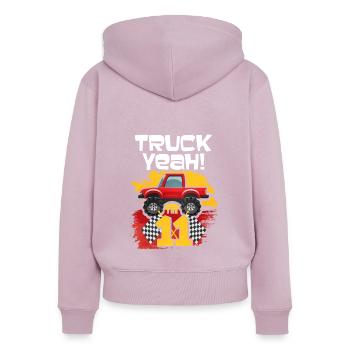 11e anniversaire - Sweat à capuche zippé Premium bio Femme - rose poudré - Dos - Julia (174cm)