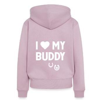 J’aime mon copain signe de cœur de sabots de cheval - Sweat à capuche zippé Premium bio Femme - rose poudré - Dos - Julia (174cm)