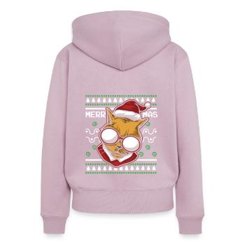 Ugly Christmas Sweater Tshirt Christmas Cat - Women's Premium Organic Zip Hoodie - dusky pink - Back - Julia (174cm)