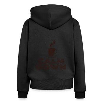 Entspannung und Relax. Just Calm Down - Frauen Premium Bio Zip Hoodie - Schwarz - Hinten - Julia (174cm)