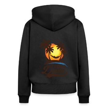 Entspannung und Relax. Just Calm Down - Frauen Premium Bio Zip Hoodie - Schwarz - Hinten - Julia (174cm)