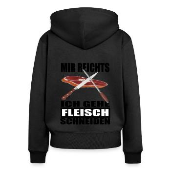 Fleischer Metzger Zerleger Schlachter - Frauen Premium Bio Zip Hoodie - Schwarz - Hinten - Julia (174cm)