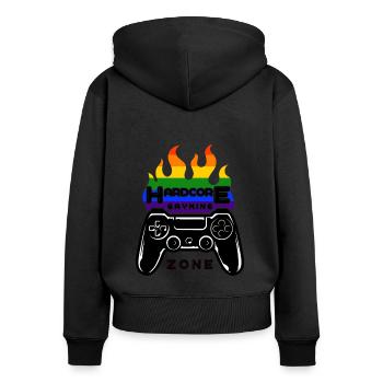 Pour les joueurs et les gaymers - Sweat à capuche zippé Premium bio Femme - noir - Dos - Julia (174cm)