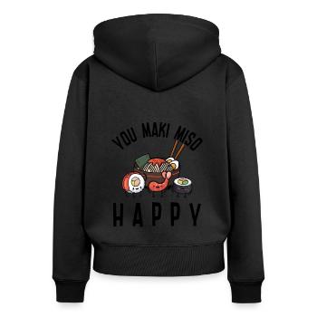 You maki miso happy - Du machst mich so glücklich - Frauen Premium Bio Zip Hoodie - Schwarz - Hinten - Julia (174cm)