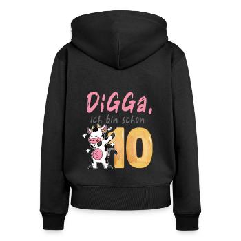 DIGGA, ich bin schon 10 - Frauen Premium Bio Zip Hoodie - Schwarz - Hinten - Julia (174cm)
