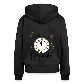 BONNE ANNÉE, BONNE ANNÉE - Sweat à capuche zippé Premium bio Femme - noir - Dos - Julia (174cm)