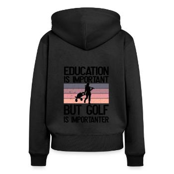Bildung ist wichtig, aber Golf ist wichtiger - Frauen Premium Bio Zip Hoodie - Schwarz - Hinten - Julia (174cm)