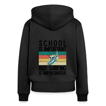 School is important - Women's Premium Organic Zip Hoodie - black - Back - Julia (174cm)