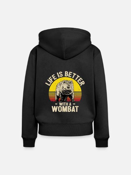 Wombat - Frauen Premium Bio Zip Hoodie - Schwarz