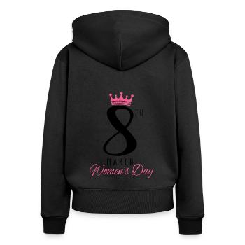 Bonne Journée internationale de la femme le 8. - Sweat à capuche zippé Premium bio Femme - noir - Dos - Julia (174cm)