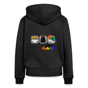 Jede Jeck es anders! Ich auch. LGBTQ Karneval Köln - Frauen Premium Bio Zip Hoodie - Schwarz - Hinten - Julia (174cm)