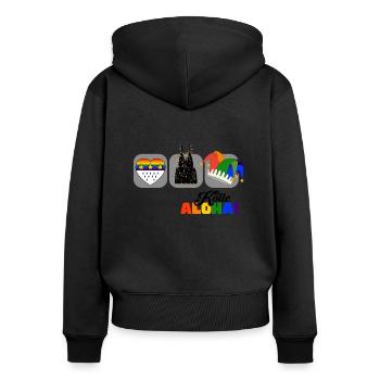 Jede Jeck es anders! Ich auch. LGBTQ Karneval Köln - Frauen Premium Bio Zip Hoodie - Schwarz - Hinten - Julia (174cm)