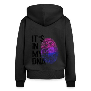 L’amour LGBTQ dans mon ADN - Sweat à capuche zippé Premium bio Femme - noir - Dos - Julia (174cm)