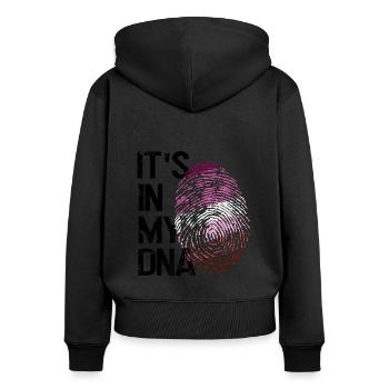 L’amour LGBTQ dans mon ADN - Sweat à capuche zippé Premium bio Femme - noir - Dos - Julia (174cm)