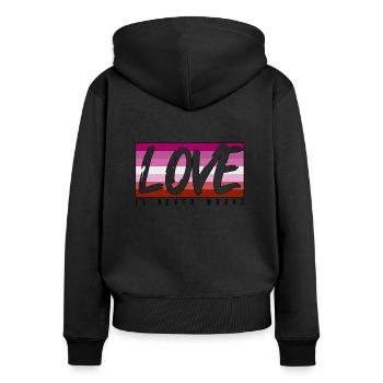 L’amour LGBTQ n’est jamais faux - Sweat à capuche zippé Premium bio Femme - noir - Dos - Julia (174cm)