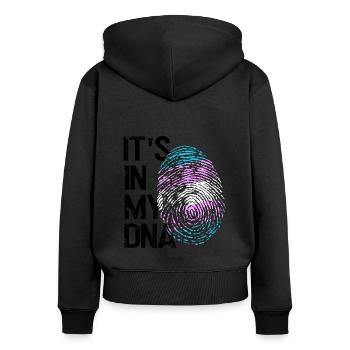 L’amour LGBTQ dans mon ADN - Sweat à capuche zippé Premium bio Femme - noir - Dos - Julia (174cm)