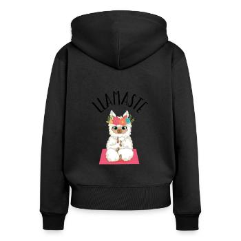 Yoga Lama LLamste - Frauen Premium Bio Zip Hoodie - Schwarz - Hinten - Julia (174cm)