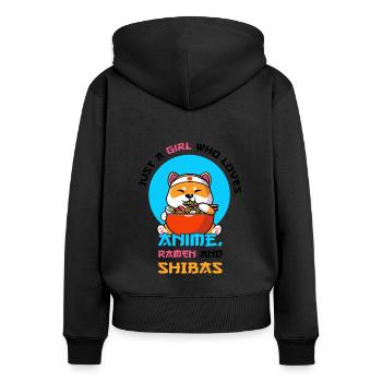 Seulement une fille qui aime l’anime, les ramen et les shibas - Sweat à capuche zippé Premium bio Femme - noir - Dos - Julia (174cm)