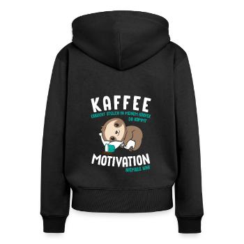 Kaffee erreicht Stellen Spruch Lustiges Faultier - Frauen Premium Bio Zip Hoodie - Schwarz - Hinten - Julia (174cm)