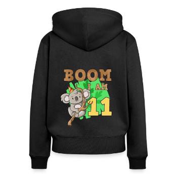11e anniversaire koala - Sweat à capuche zippé Premium bio Femme - noir - Dos - Julia (174cm)