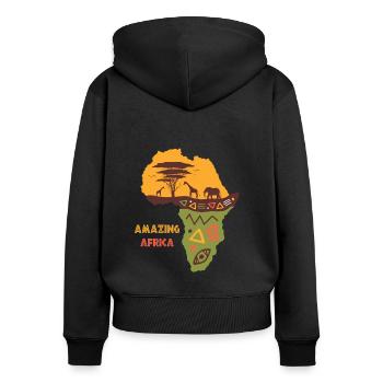 Africa - Frauen Premium Bio Zip Hoodie - Schwarz - Hinten - Julia (174cm)