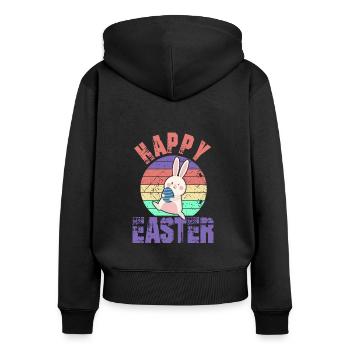 Frohe Ostern - Happy Easter - Osterhase - Frauen Premium Bio Zip Hoodie - Schwarz - Hinten - Julia (174cm)