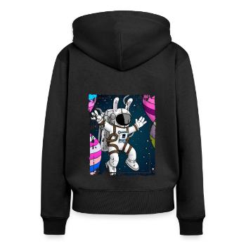 Osterhasen Astronaut im Weltall - Frauen Premium Bio Zip Hoodie - Schwarz - Hinten - Julia (174cm)
