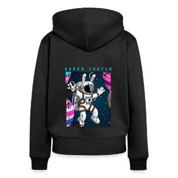 Osterhasen Astronaut im Weltall - Frauen Premium Bio Zip Hoodie - Schwarz - Hinten - Julia (174cm)