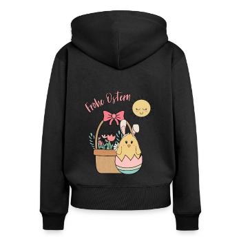 Frohe Ostern - Oster Küken - Frauen Premium Bio Zip Hoodie - Schwarz - Hinten - Julia (174cm)