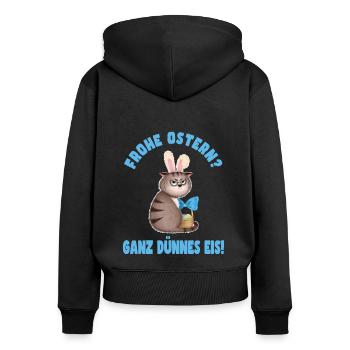 Frohe Ostern - Dünnes Eis - Katze - Frauen Premium Bio Zip Hoodie - Schwarz - Hinten - Julia (174cm)