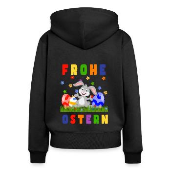 Happy Easter - Frohe Ostern Osterhase - Frauen Premium Bio Zip Hoodie - Schwarz - Hinten - Julia (174cm)