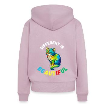 Soutien sensibilisation à l'autisme chat coloré - Sweat à capuche zippé Premium bio Femme - rose poudré - Dos - Julia (174cm)