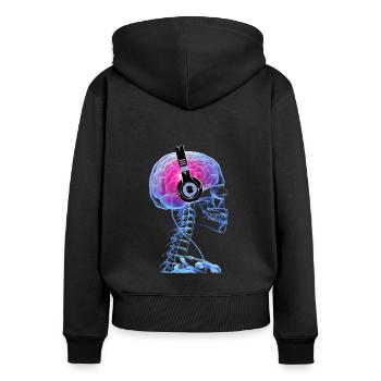 Skull Headphone Music Lover Cool Techno Skeleton - Frauen Premium Bio Zip Hoodie - Schwarz - Hinten - Julia (174cm)
