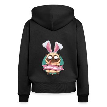 Frohe Ostern - Mops mit Hasenohren - Frauen Premium Bio Zip Hoodie - Schwarz - Hinten - Julia (174cm)