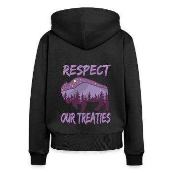 Respect Our Treaties für Ureinwohner Amerikas - Frauen Premium Bio Zip Hoodie - Schwarz - Hinten - Julia (174cm)