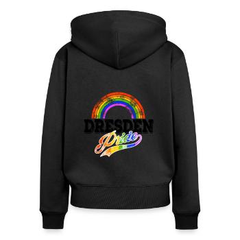 Pride Dresden - Frauen Premium Bio Zip Hoodie - Schwarz - Hinten - Julia (174cm)