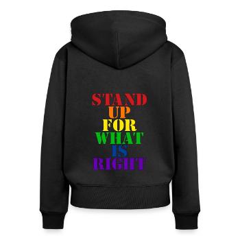 Déclaration LGBT de la fierté - Sweat à capuche zippé Premium bio Femme - noir - Dos - Julia (174cm)