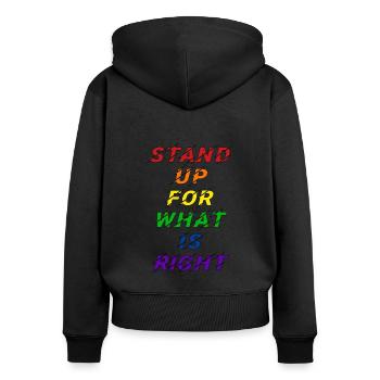 Déclaration LGBT de la fierté - Sweat à capuche zippé Premium bio Femme - noir - Dos - Julia (174cm)