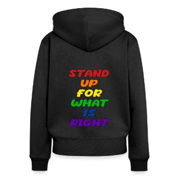 Déclaration LGBT de la fierté - Sweat à capuche zippé Premium bio Femme - noir - Dos - Julia (174cm)