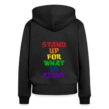 Déclaration LGBT de la fierté - Sweat à capuche zippé Premium bio Femme - noir - Dos - Julia (174cm)