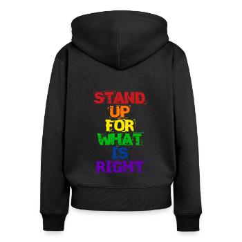 Déclaration LGBT de la fierté - Sweat à capuche zippé Premium bio Femme - noir - Dos - Julia (174cm)
