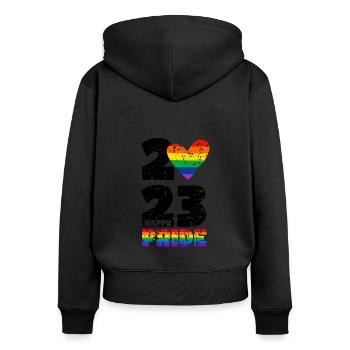Happy Pride 2023 - Frauen Premium Bio Zip Hoodie - Schwarz - Hinten - Julia (174cm)