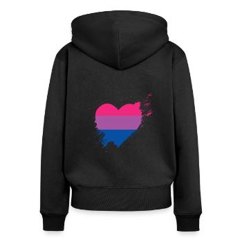 Fierté LGBTQ Coeur Bisexuel - Sweat à capuche zippé Premium bio Femme - noir - Dos - Julia (174cm)