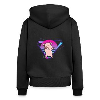 Vaporwave Pig - Frauen Premium Bio Zip Hoodie - Schwarz - Hinten - Julia (174cm)