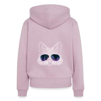 Fox avec écouteurs et lunettes d’égaliseur cool - Sweat à capuche zippé Premium bio Femme - rose poudré - Dos - Julia (174cm)